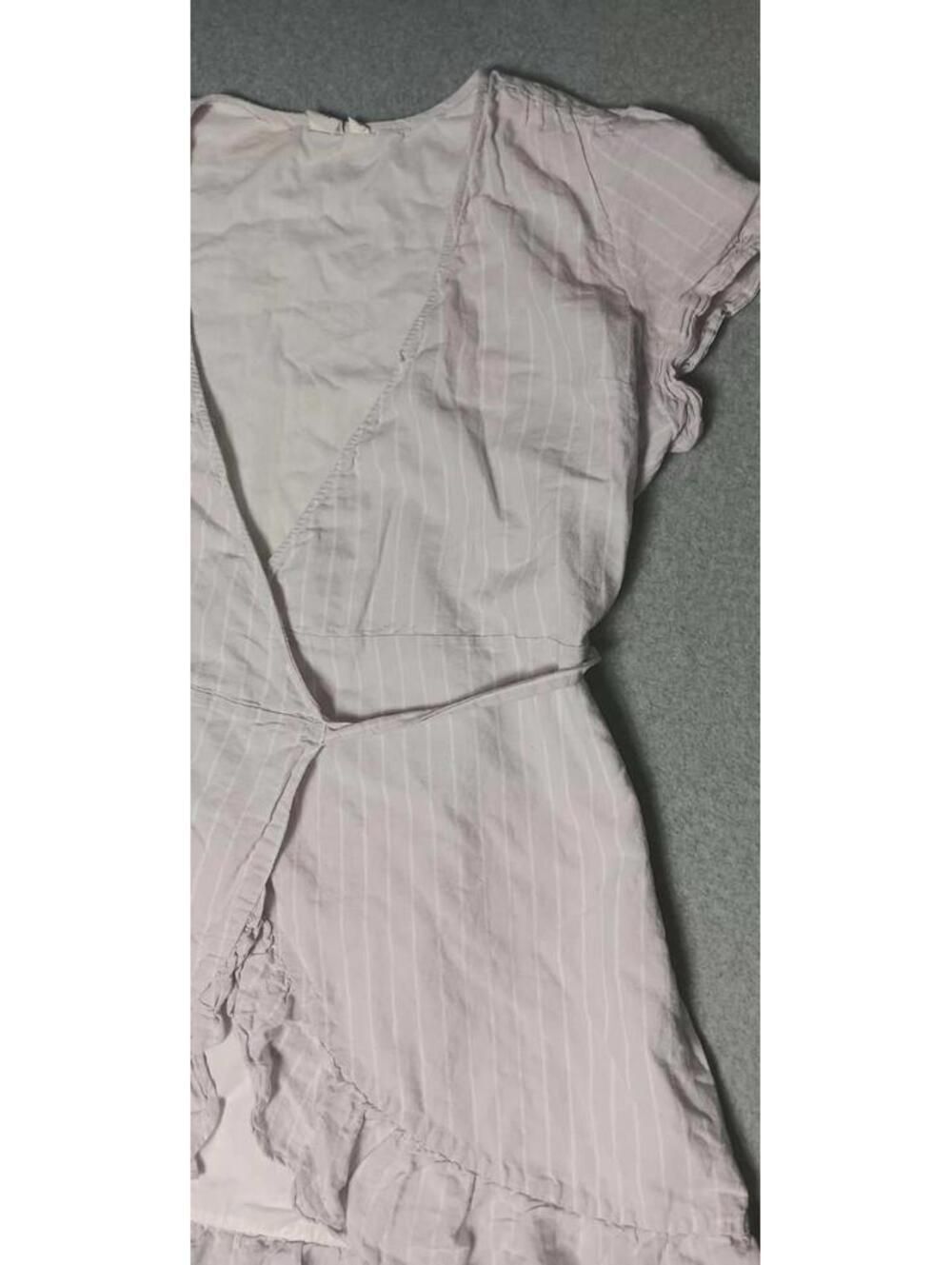 Gap Linen Blend Ruffled Wrap Dress Womens Siz XL Light Purple Stripes - Picture 11 of 12